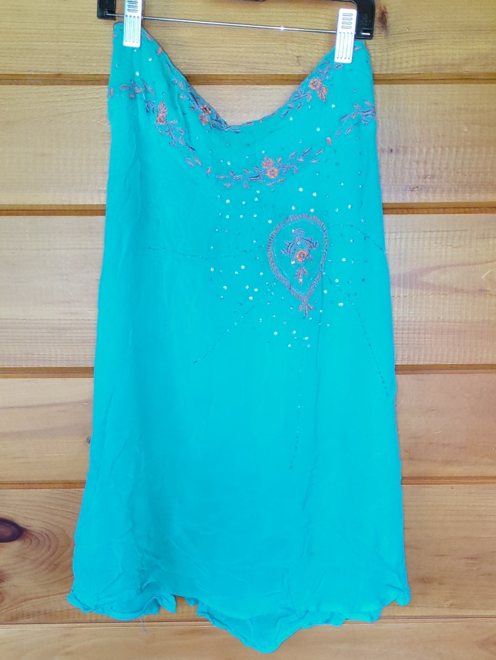 Nolita Embroidered Teal Skirt with Beaded Accents